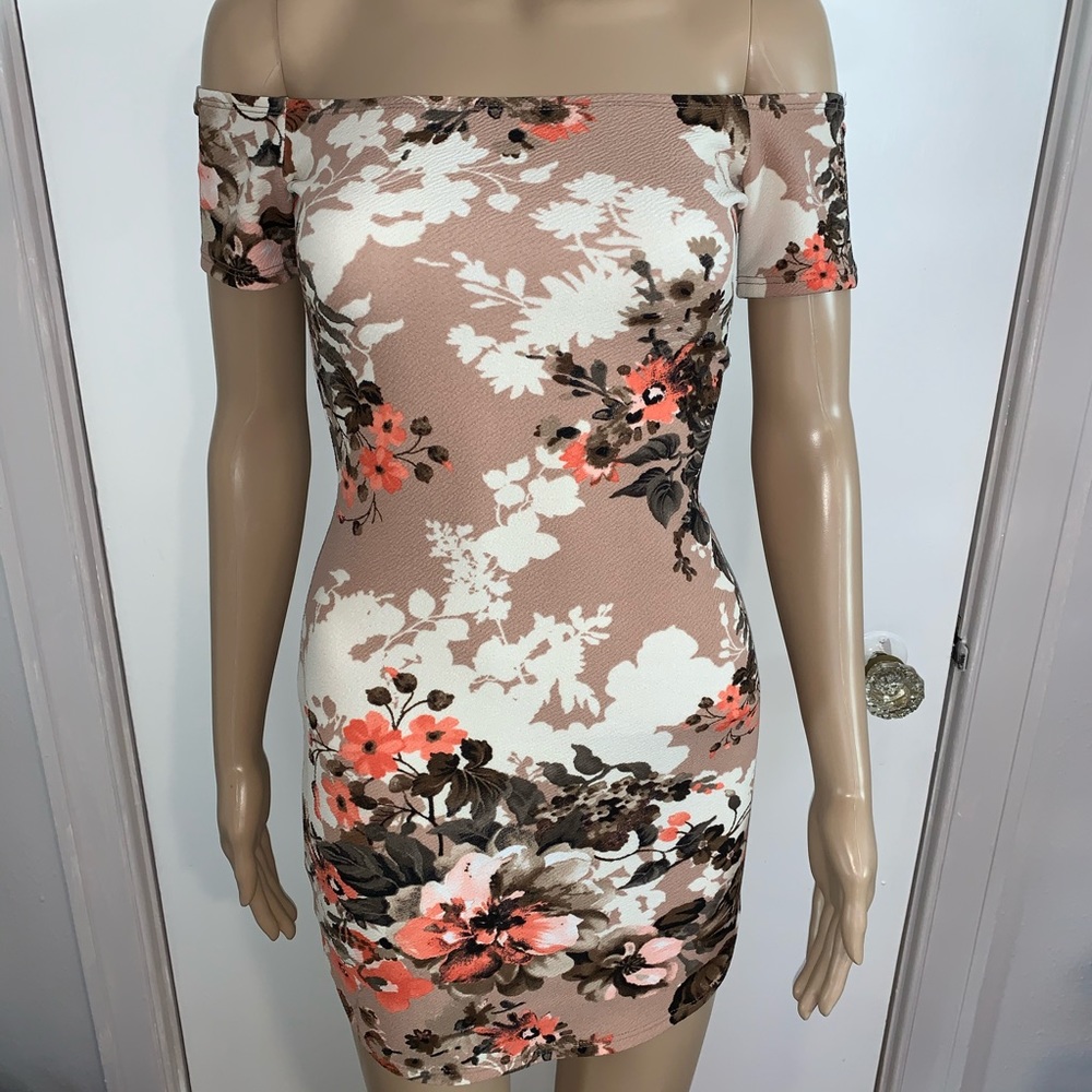 Warm taupe dress with floral print size small